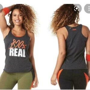 Zumba Wear Gray sleeveless tank top with graphic design & relaxed fit